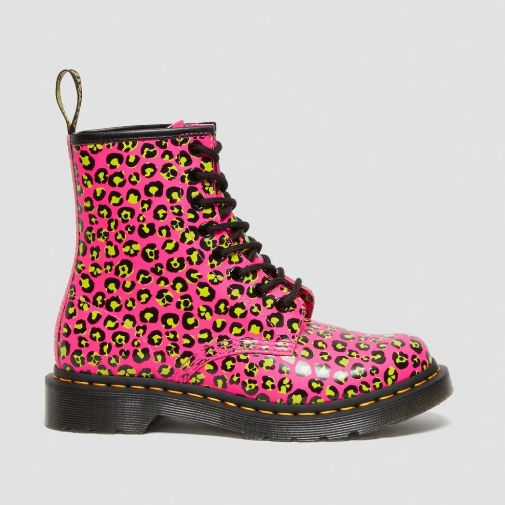 Dr. Martens Women's 1460 Leopard Smooth Leather Lace Up Boots - Pink - Picture 5 of 11